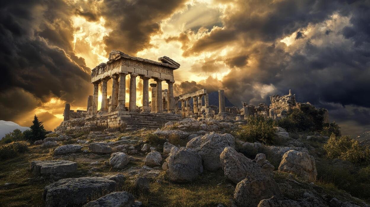 ancient-greek-temple-ruins-at-sunset-
